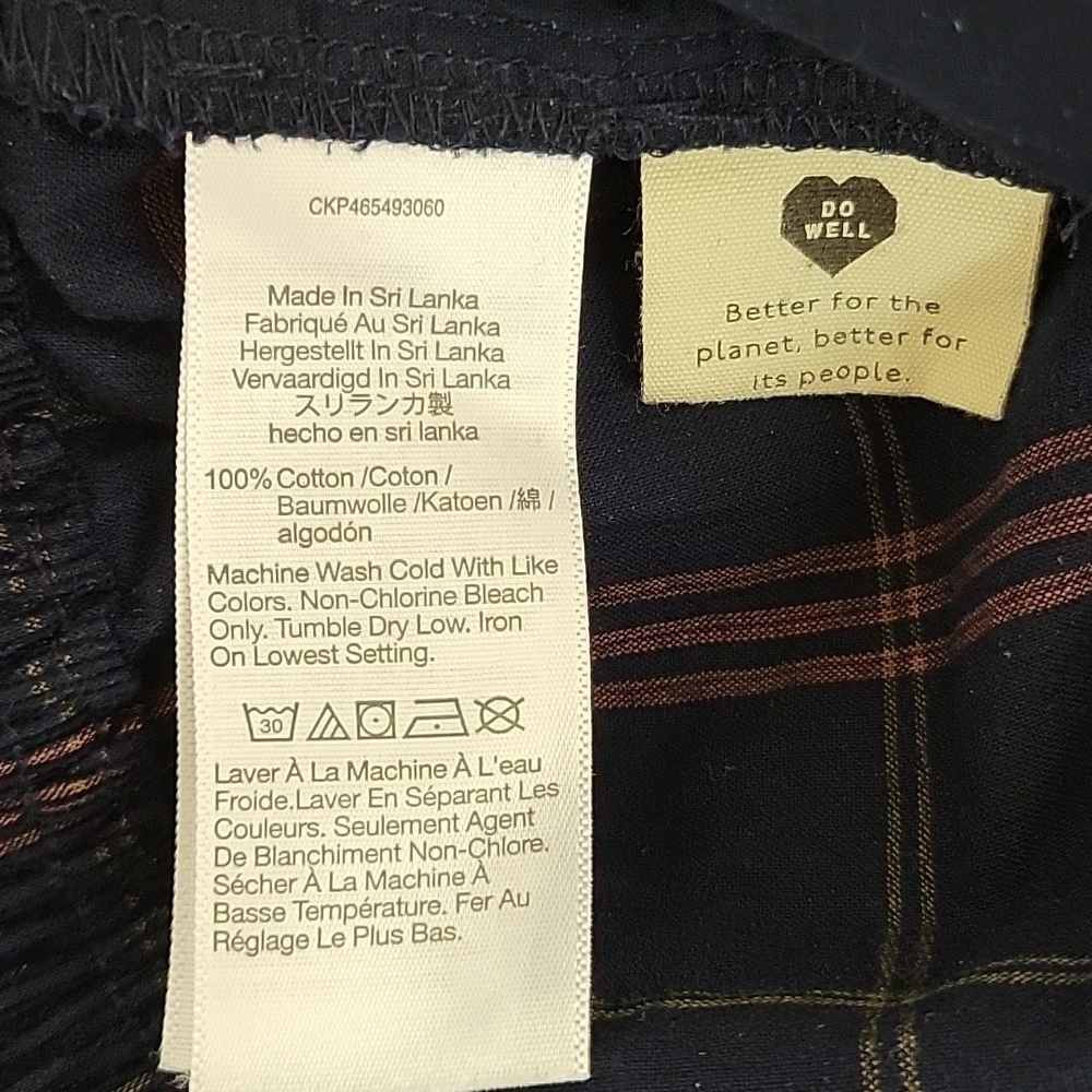 Madewell Corduroy wide leg pull on crop pants navy plaid women's sz small - Picture 8 of 8